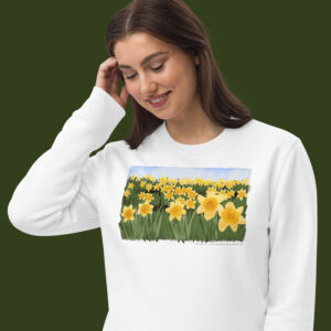 Daffodil artwork on an Eco Friendly Unisex Sweatshirt