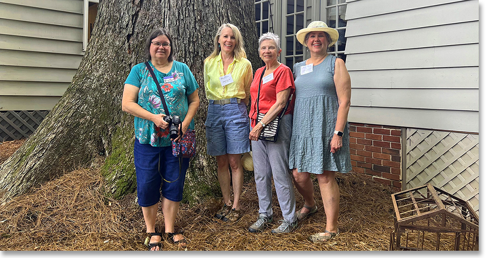 Volunteer members of the American Hydrangea Society and the Norcross Garden Club (including me on the right). We are standing at the base of the Chestnut Swamp Oak tree in the garden where we volunteered.